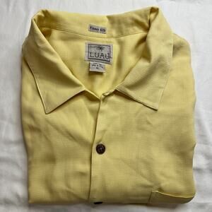 Luau 100% Finest Silk Button Down XL Hawaiin Yellow Short‎ Sleeve